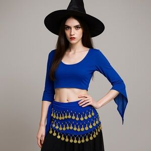 ✨NEW Royal Blue Belly Dance Hip Scarf with 128 Gold Coins✨